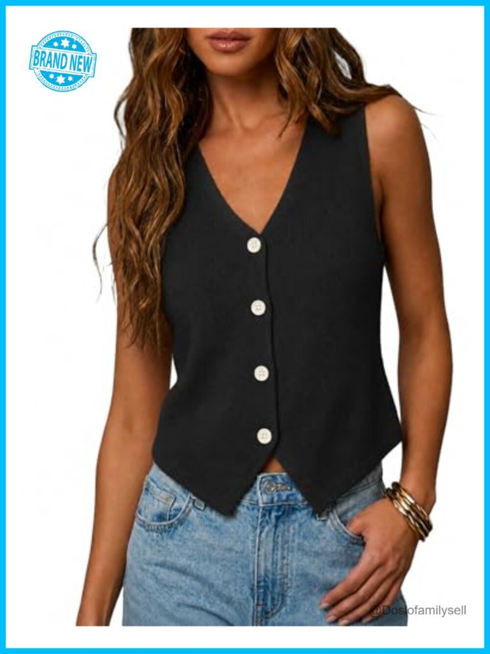 Womens V Neck Sleeveless Knit Sweater Vest Button Down Tank Top
